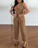 Women Sleeveless Vest and Lace-Up Cropped pants two-piece set