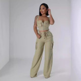 Women Suspender V-neck Top and Pants Two-piece Set