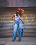 Women Lace-Up Pocket Wide Leg Straight Denim Pants