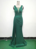 Women Pleated Satin Evening Dress