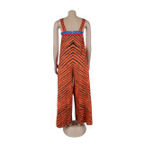 Sexy Print Contrast Color Oversized Wide Leg Strap Jumpsuit