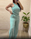 Women Solid Ribbed Sleeveless Top and Pants Casual Two-Piece Set