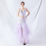 Women Sequin Patchwork Mesh Evening Dress