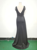 Women Pleated Satin Evening Dress