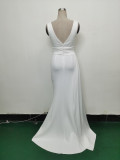 Women Pleated Satin Evening Dress