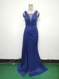 Women Pleated Satin Evening Dress