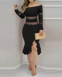 Women Off Shoulder Lace Patchwork Dress