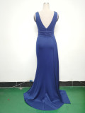 Women Pleated Satin Evening Dress