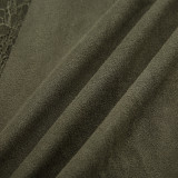Vintage Olive Green Ruffled Patchwork Flying Sleeve Dress Chic V-Neck Slim Waist  A-Line Long Dress