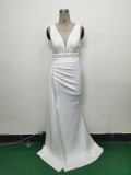 Women Pleated Satin Evening Dress