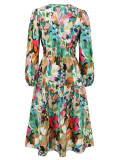 Women's Chic Print Slim Waist Long Sleeve Midi Casual Dress