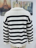 Autumn And Winter Women's Fashion Stripe Turndown Collar Loose Knitting Sweater