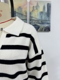 Autumn And Winter Women's Fashion Stripe Turndown Collar Loose Knitting Sweater