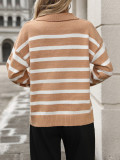 Autumn And Winter Women's Fashion Stripe Turndown Collar Loose Knitting Sweater