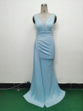 Women Pleated Satin Evening Dress