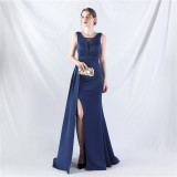 Women Pleated Satin Evening Dress