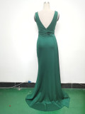 Women Pleated Satin Evening Dress