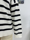 Autumn And Winter Women's Fashion Stripe Turndown Collar Loose Knitting Sweater