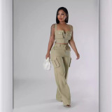 Women Suspender V-neck Top and Pants Two-piece Set