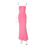 Women's Summer Strapless Lace-Up Sexy Tight Fitting Slim Long Dress