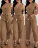 Women Sleeveless Vest and Lace-Up Cropped pants two-piece set