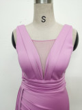Women Pleated Satin Evening Dress