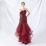 Women Sequin Patchwork Mesh Evening Dress