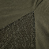 Vintage Olive Green Ruffled Patchwork Flying Sleeve Dress Chic V-Neck Slim Waist  A-Line Long Dress