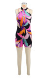 Summer Women's Print Halter Low Back Casual Jumpsuit