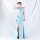Women Pleated Satin Evening Dress