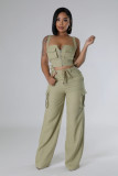 Women Suspender V-neck Top and Pants Two-piece Set