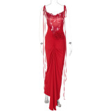 Women's Summer Fashion Sexy Low Back Pleated Long Dress