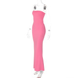 Women's Summer Strapless Lace-Up Sexy Tight Fitting Slim Long Dress