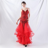 Women Sequin Patchwork Mesh Evening Dress