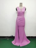 Women Pleated Satin Evening Dress