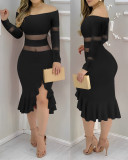 Women Off Shoulder Lace Patchwork Dress