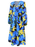 Women's Chic Print Slim Waist Long Sleeve Midi Casual Dress