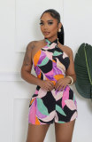 Summer Women's Print Halter Low Back Casual Jumpsuit