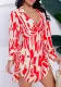 Women Black Irregular Printed Long Sleeve V Neck Side Drawstring Shirt Dress
