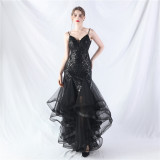 Women Sequin Patchwork Mesh Evening Dress