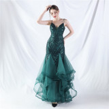 Women Sequin Patchwork Mesh Evening Dress