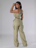 Women Suspender V-neck Top and Pants Two-piece Set
