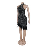 Sexy Beaded feather sleeveless Bodycon club dress