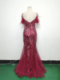 feather sequin Patchwork Mesh luxury evening dress