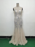 Sequin Patchwork Mesh strap luxury evening dress