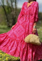 Spring Summer Women's Fashion Chic Bohemian Print Maxi Dress