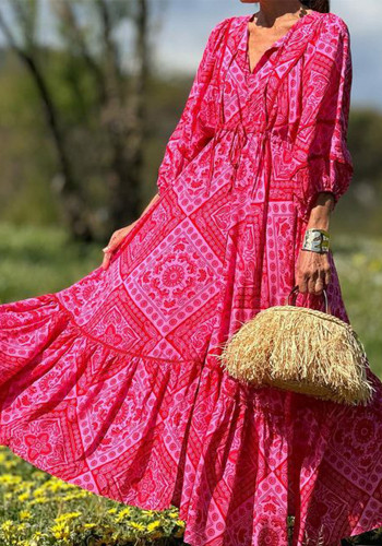Spring Summer Women's Fashion Chic Bohemian Print Maxi Dress