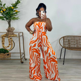 Women's fashion print sleeveless wide-leg jumpsuit