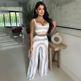 Women's summer striped strap fashion Casual two piece pants set