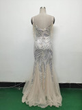 Sequin Patchwork Mesh strap luxury evening dress